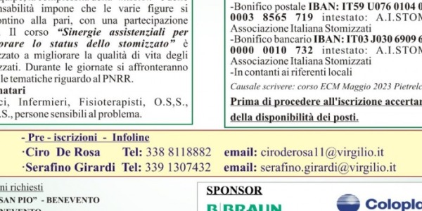 12e13/05/2023: SINERGIE ASSISTENZIALI PER MIGLIORARE LO STATUS DELLO STOMIZZATO