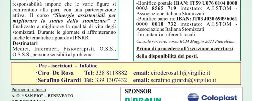 12e13/05/2023: SINERGIE ASSISTENZIALI PER MIGLIORARE LO STATUS DELLO STOMIZZATO